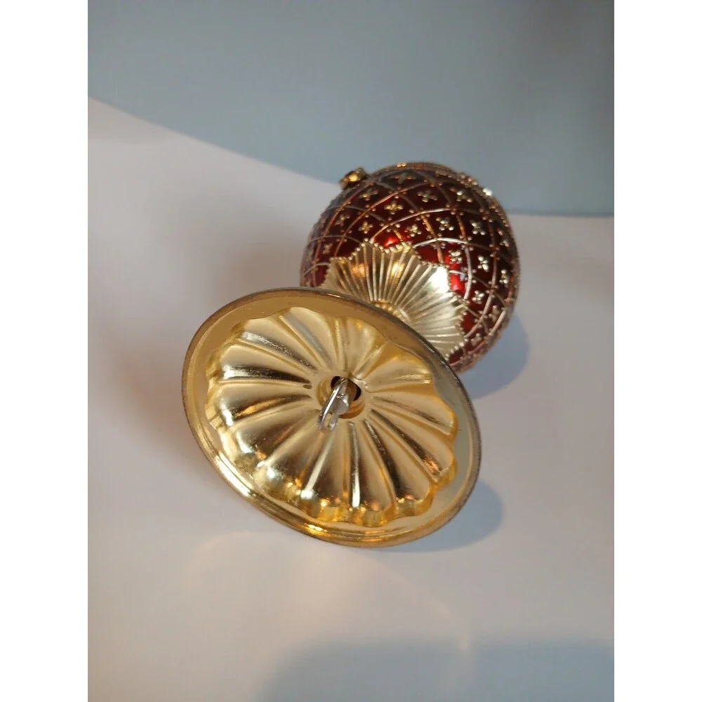 Red Enamel Egg Ruby Jewel Wind Up Music Box Christmas Tree W Presents